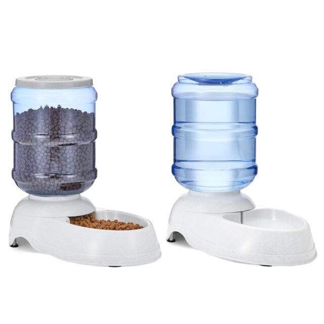Amazon Basics Dispensador de agua para mascotas, bebedero y comedero, pequeño