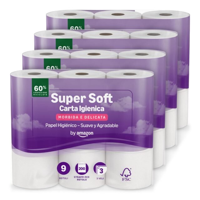 by Amazon Papel Higiénico Supersuave de 3 Capas, 36 Rollos (4 Paquetes de 9)