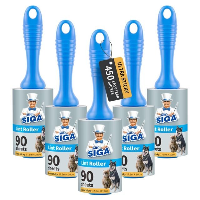 MR.SIGA Rodillo Adhesivo Extra Fuerte Pelo Mascotas, 5 Uds, Azul