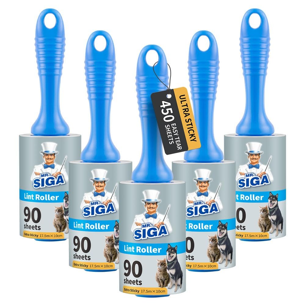 MR.SIGA Rodillo Adhesivo Extra Fuerte Pelo Mascotas, 5 Uds, Azul