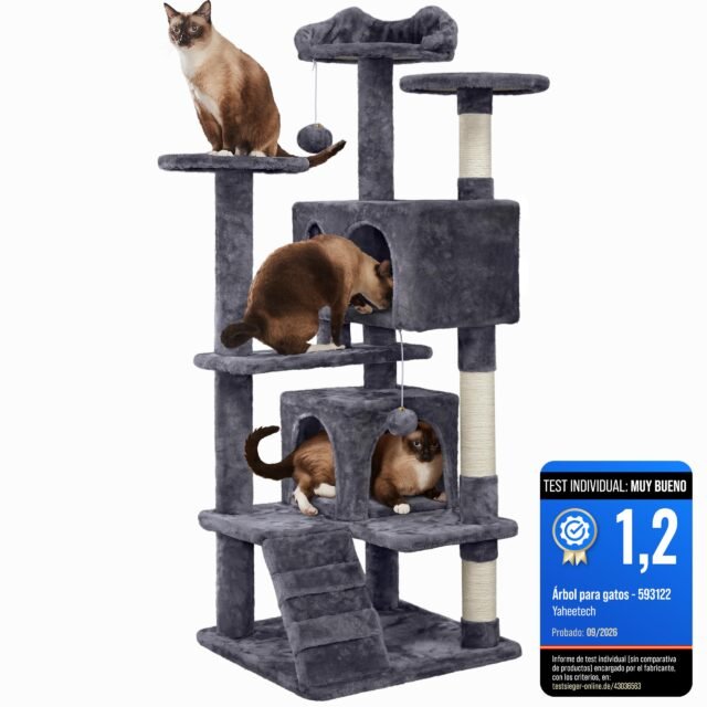 Yaheetech Árbol Rascador para Gatos 139cm Torre con Poste Sisal Gris Oscuro