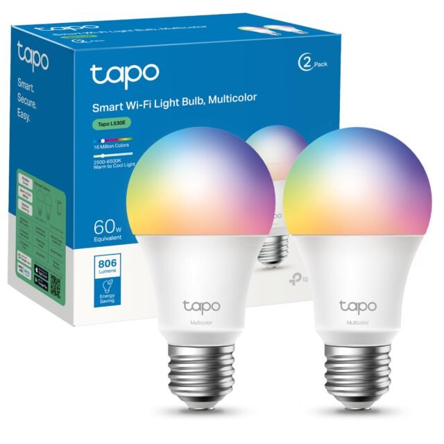 Tapo L530E (2-Pack) - Bombilla Inteligente WiFi, RGB Multicolor, 800lm, E27