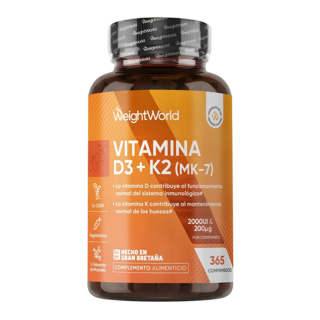 Vitamina D3 y K2 2000 UI + 200 µg - 365 Comprimidos de Vitamina D y MK7