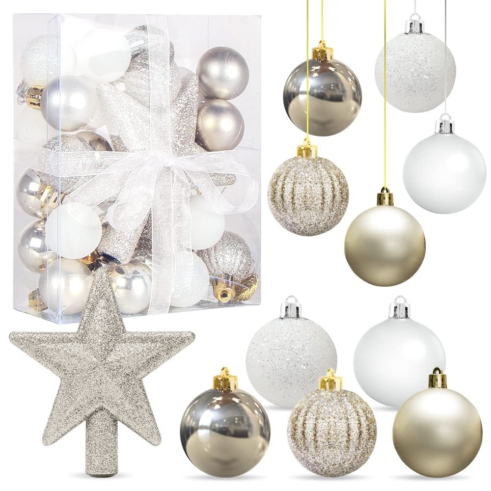 Decoracion de Bolas Arbol de Navidad Blanco Oro 3CM, 30 pcs, Mini Adornos