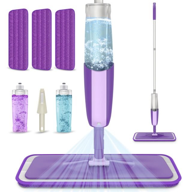 Mopa Fregona con Pulverizador, Mopas de Limpieza Suelos con 3 Almohadillas