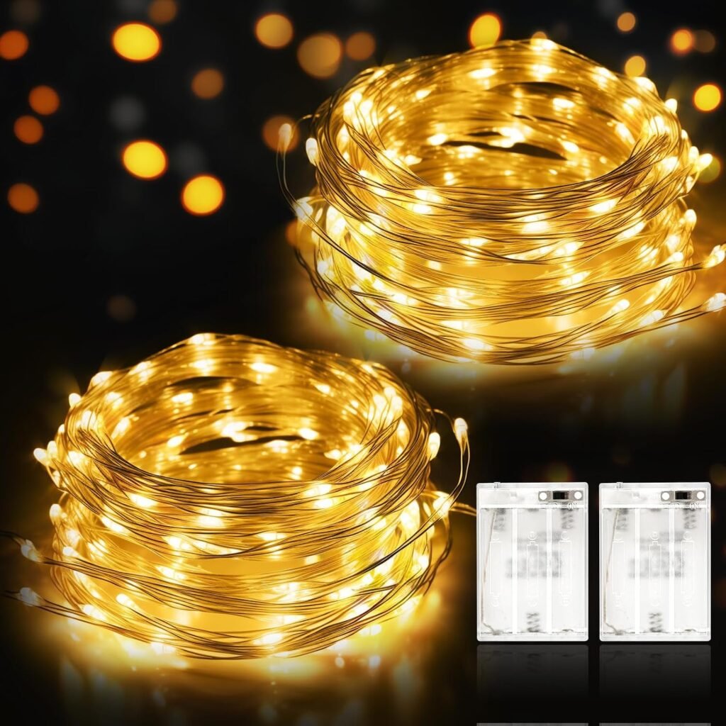 Suright Guirnalda Luces, 2 x 12M Luces LED Pilas IP65 Exterior Interior