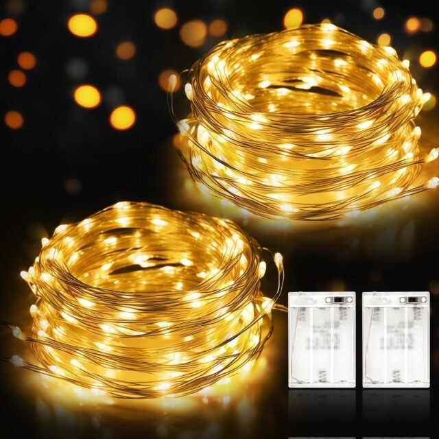 Suright Guirnalda Luces, 2 x 12M Luces LED Pilas IP65 Exterior Interior