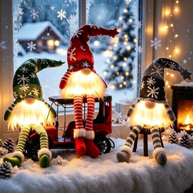 Bseical 3 Piezas Gnomo Adornos Navideños, Decoracion Navidad con Led Casa