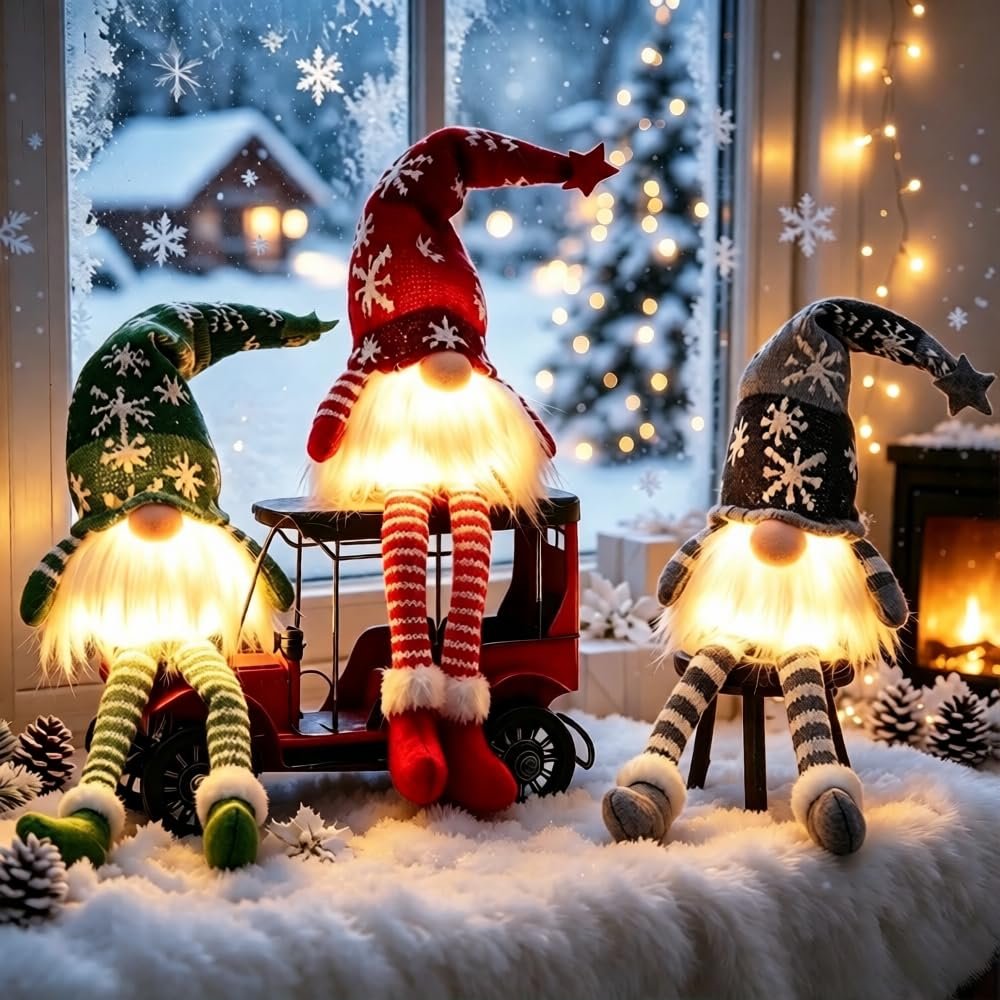 Bseical 3 Piezas Gnomo Adornos Navideños, Decoracion Navidad con Led Casa