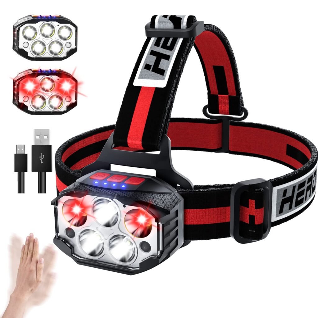 COPIC Linterna Frontal 1100 Lúmenes LED Recargable con Sensor, 14 Modos con Luz Roja, USB