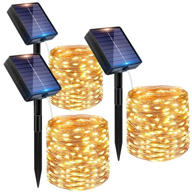Peasur 3 Piezas Guirnaldas Luces Exterior Solar, 12M 120LED Guirnalda Solar