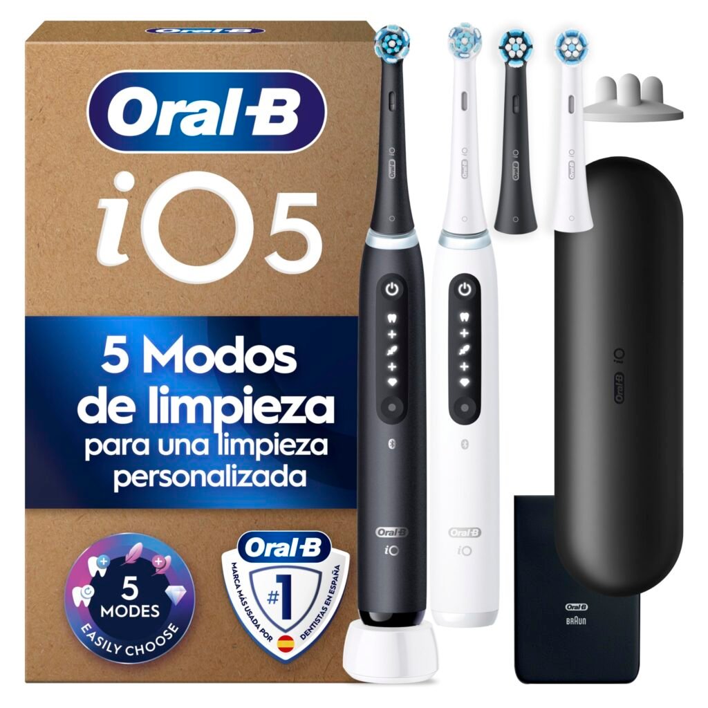 Oral-B iO 5N Cepillos de Dientes Eléctricos, Negro Y Blanco, Pack de 2