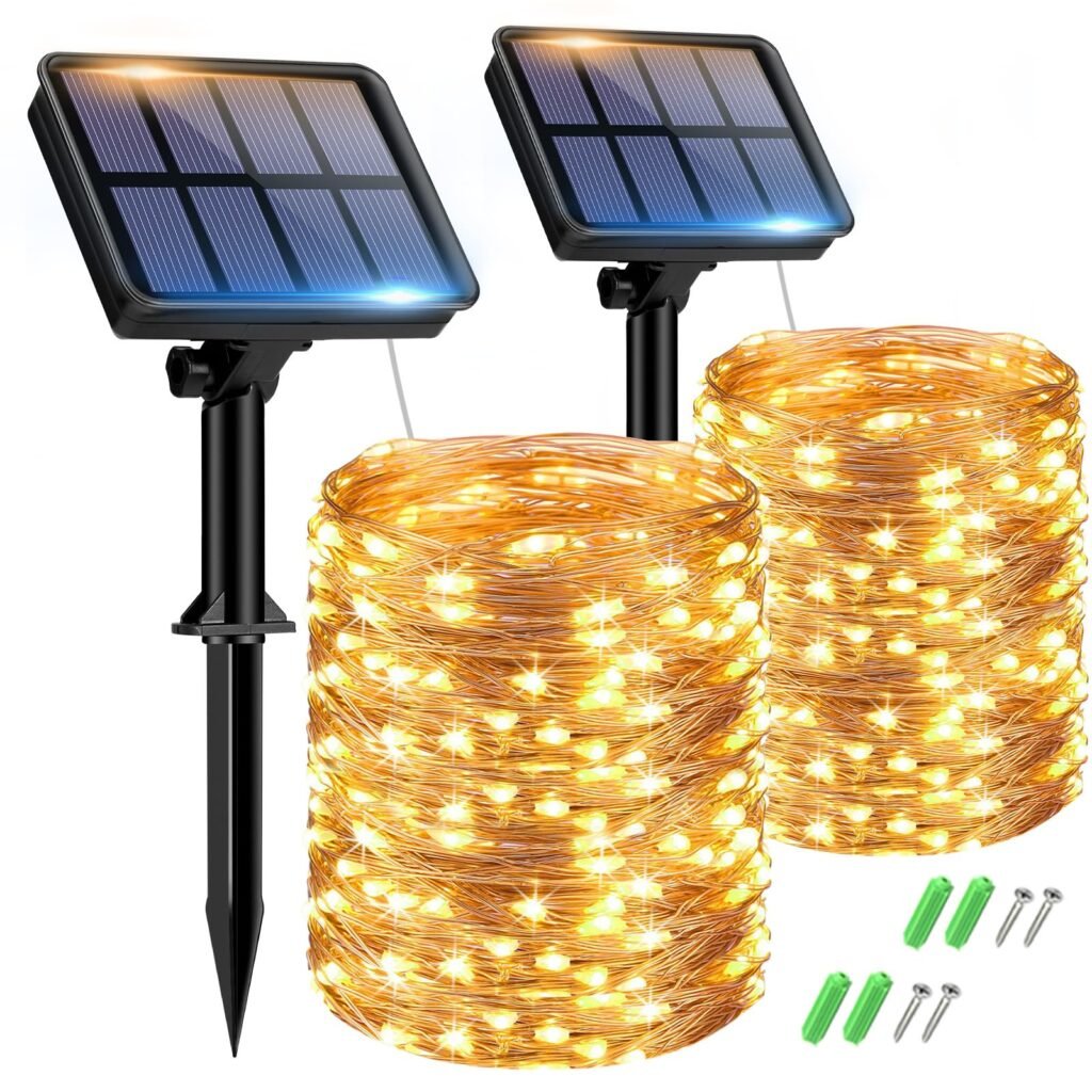btfarm 2 Piezas Guirnaldas Luces Exterior Solar, 15M 150LED Guirnalda Solar