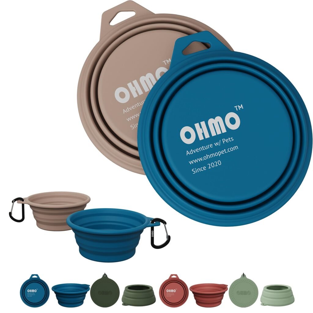 OHMO Bebedero Perro Portátil (2 Unidades, 400ml, Azul y Beige)