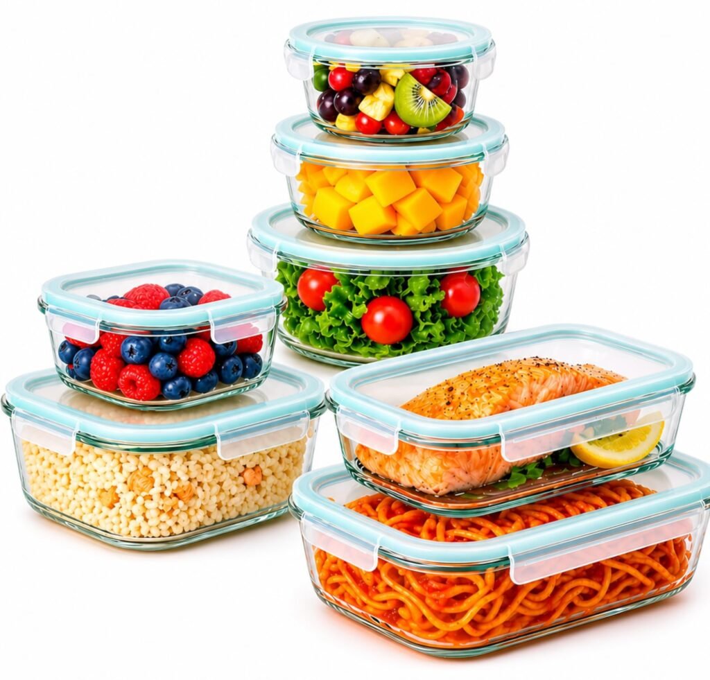 edihome, Recipientes de Cristal para alimentos, 14 Piezas (7 recipientes + 7 tapas)