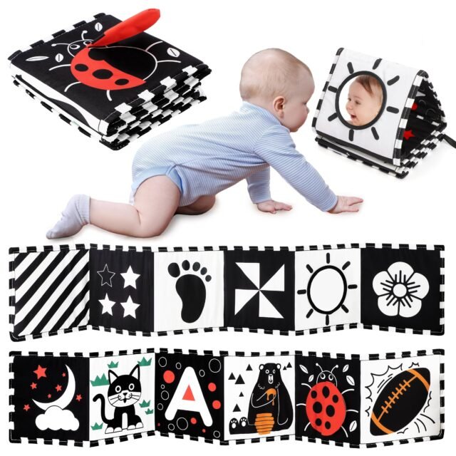 URMYWO Libro Bebé Blanco Y Negro, Tummy Time Bebé Montessori