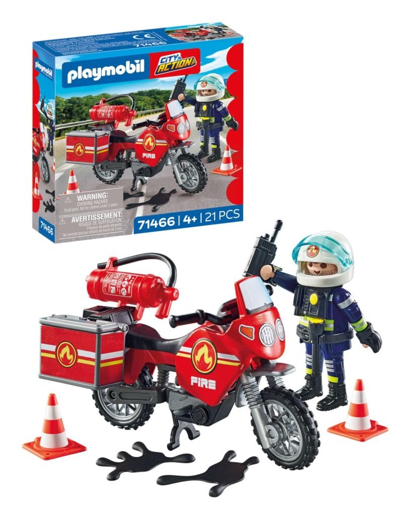 PLAYMOBIL Action Heroes 71466 Moto de Bomberos, con una Radio y un extintor