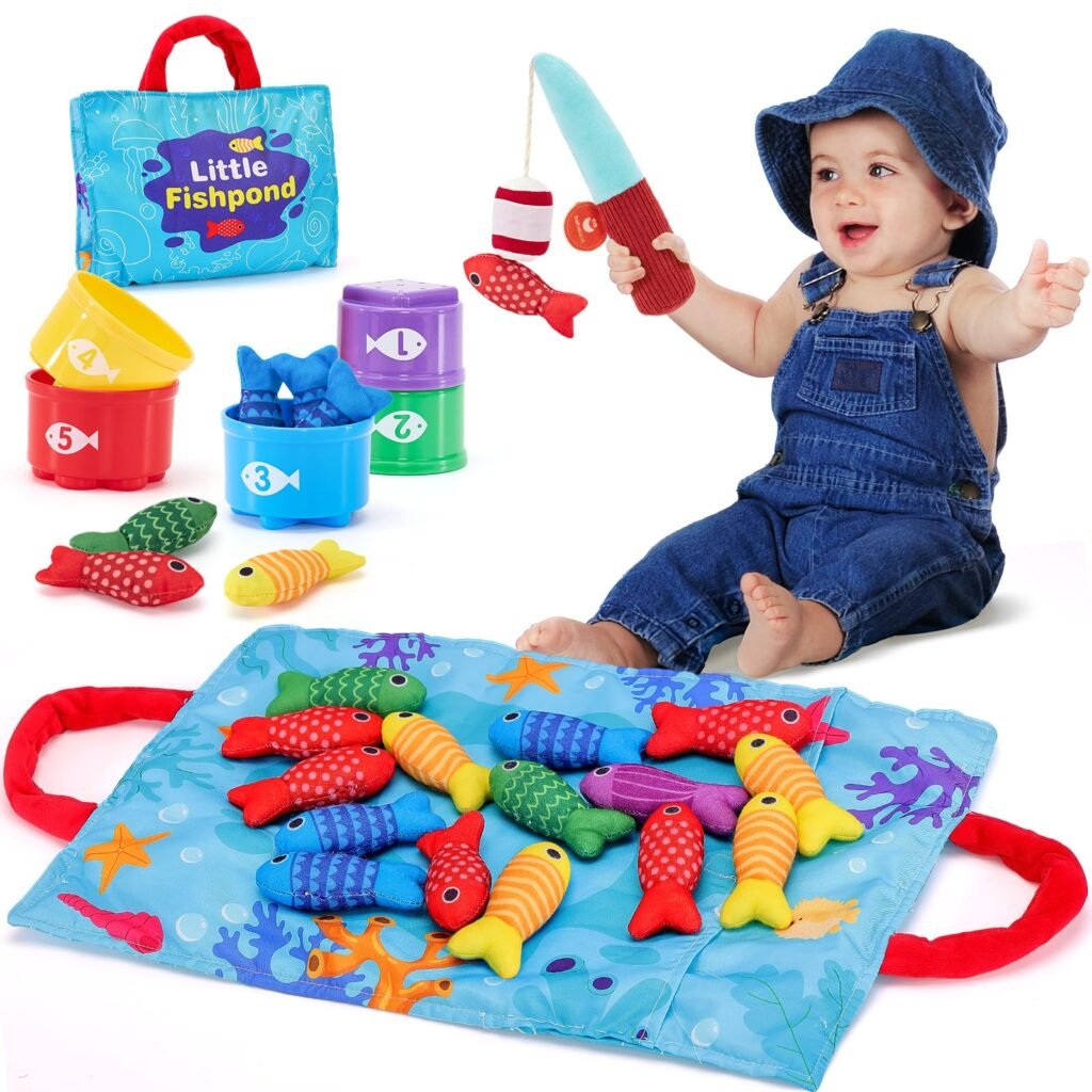 hahaland Juguetes Niños 1 año Montessori Juego Pesca de Tela, 22 Piezas
