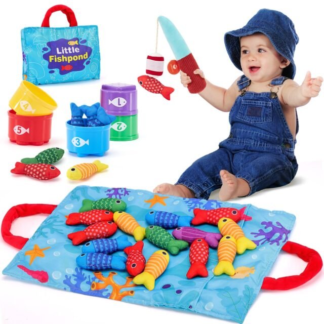 hahaland Juguetes Niños 1 año Montessori Juego Pesca de Tela, 22 Piezas