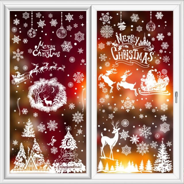 Pegatinas de Navidad para Ventanas - Vinilo Decorativo con Reno y Santa Claus - Adhesivos