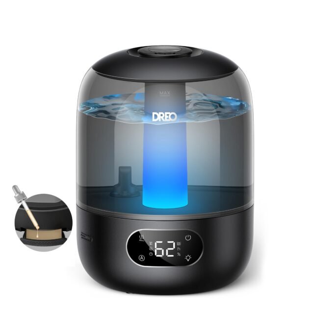 DREO Humidificador Bebés 3L con Sensor de Humedad, 26dB Silencioso, Negro