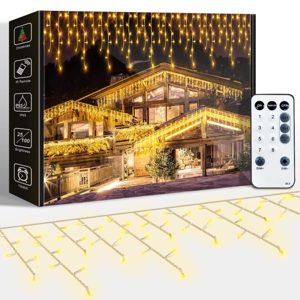 10M Cortina Luces Navidad Exterior, LED Luzes Natal Exterior Blanco Cálido