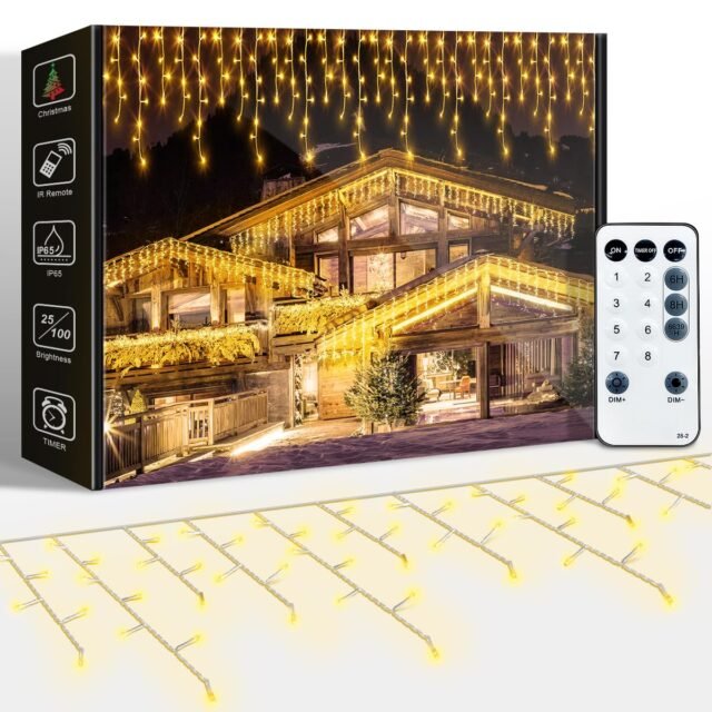 10M Cortina Luces Navidad Exterior, LED Luzes Natal Exterior Blanco Cálido