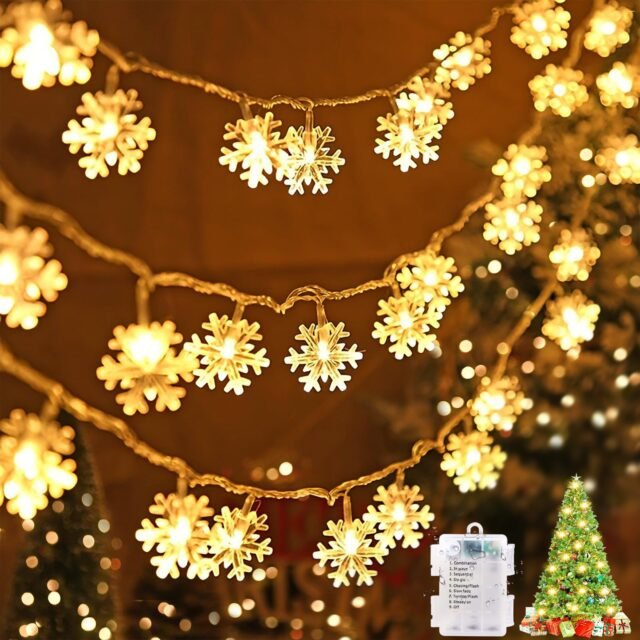 Luces Navidad Interior Pilas, 6M 40LED Luz de Navidad con Pilas Copo de Nieve