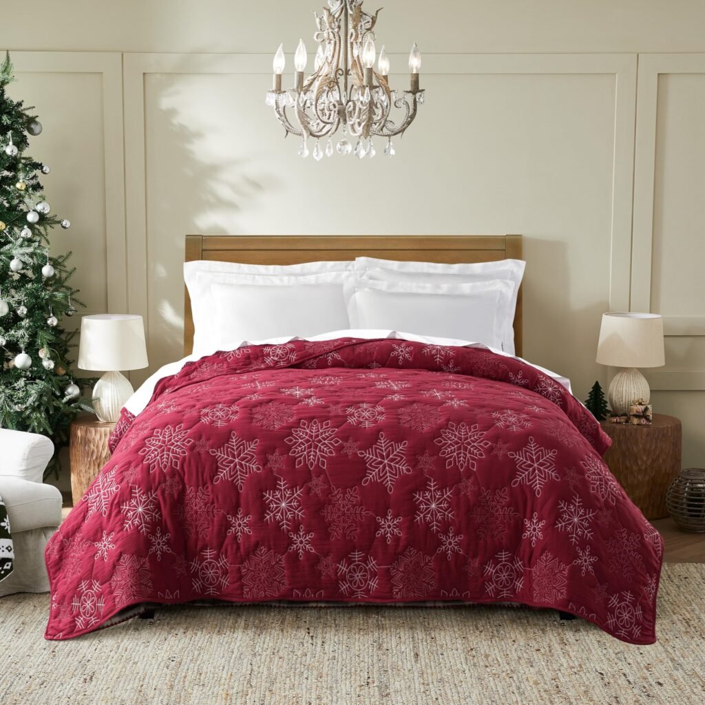 R.SHARE Colchas Cama Navidad Colcha Bouti Cama Cubrecama Acolchada Copo de Nieve