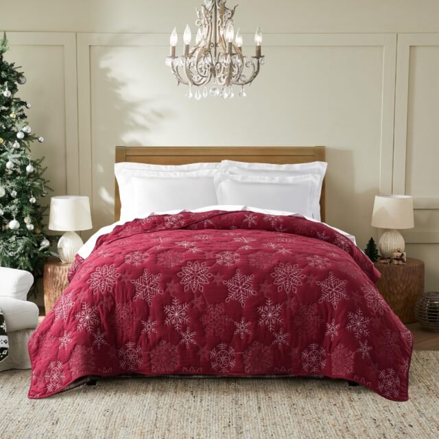 R.SHARE Colchas Cama Navidad Colcha Bouti Cama Cubrecama Acolchada Copo de Nieve