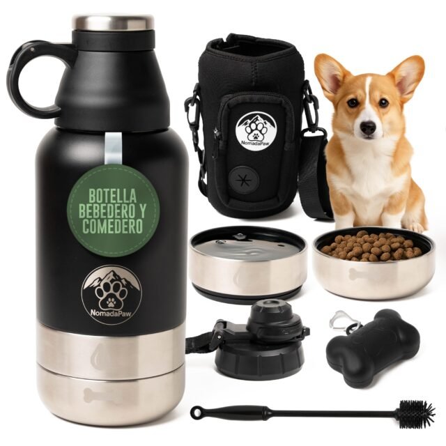 ​Botella de Agua para Perros 1L de Acero Inoxidable – Bebedero Portátil Térmico con
