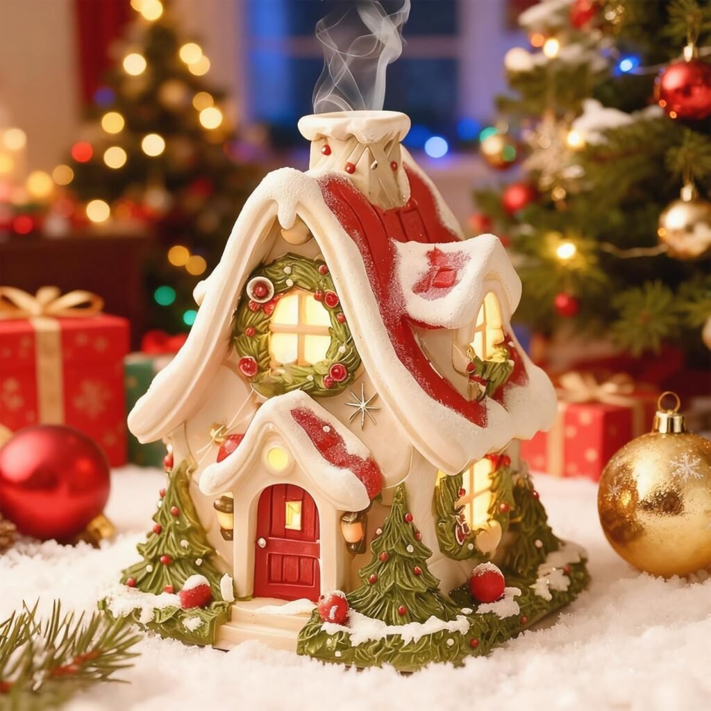 Casa de Navidad, casa de incienso, recipiente de incienso de Navidad, decoración navideña