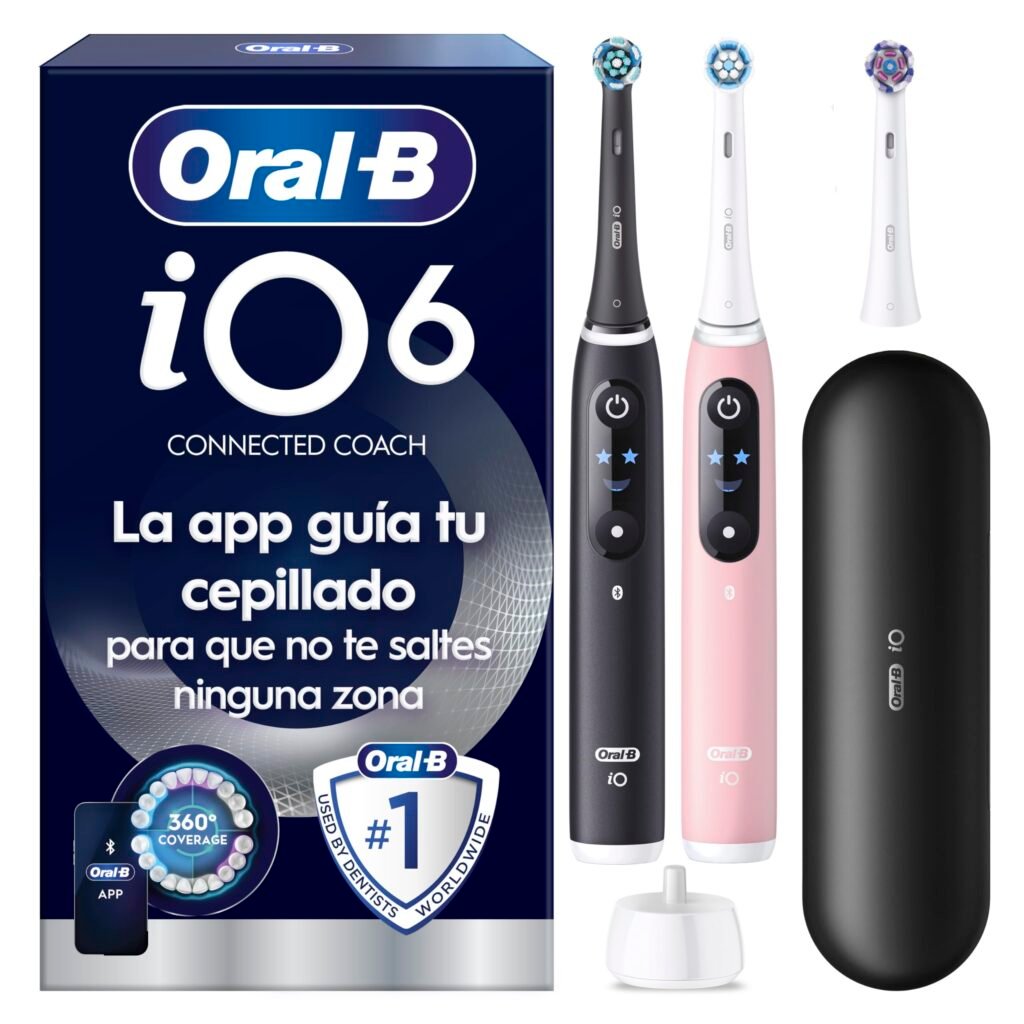 Oral-B iO 6 Cepillos de Dientes Eléctricos, Negro y Rosa, Pack de 2