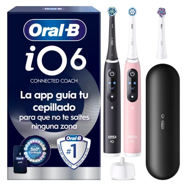 Oral-B iO 6 Cepillos de Dientes Eléctricos, Negro y Rosa, Pack de 2