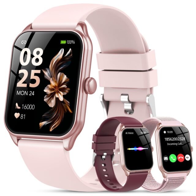 Reloj Inteligente Mujer-3 Correas, Llamadas Bluetooth y Voz AI, Whatsapp Notificación
