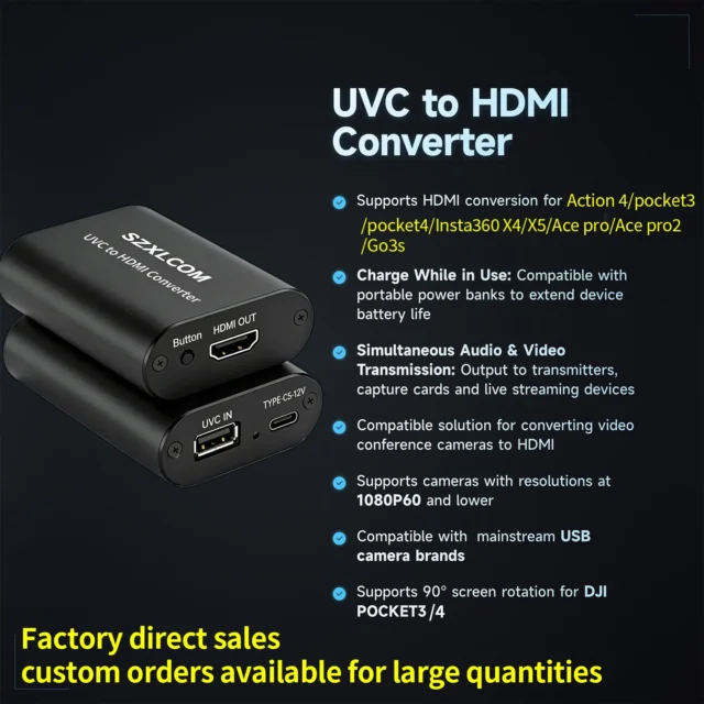 SZXLCOM Convertidor UVC a HDMI 1080P60 MJPEG