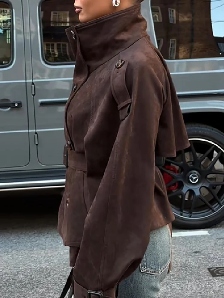 Gabardina corta de gamuza sintética para mujer, estilo vintage