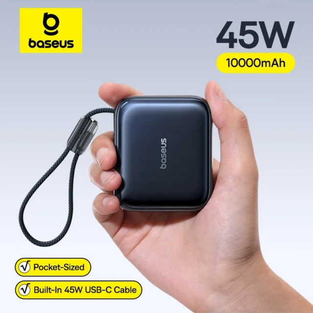 Baseus batería externa 10000 mAh 45W con cable USB-C integrado