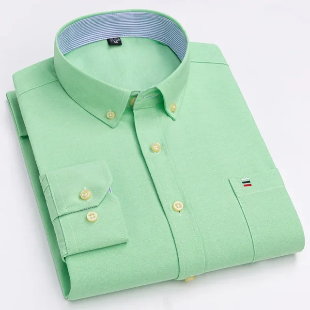Camisa Oxford 100% algodón manga larga, tallas hasta 7XL