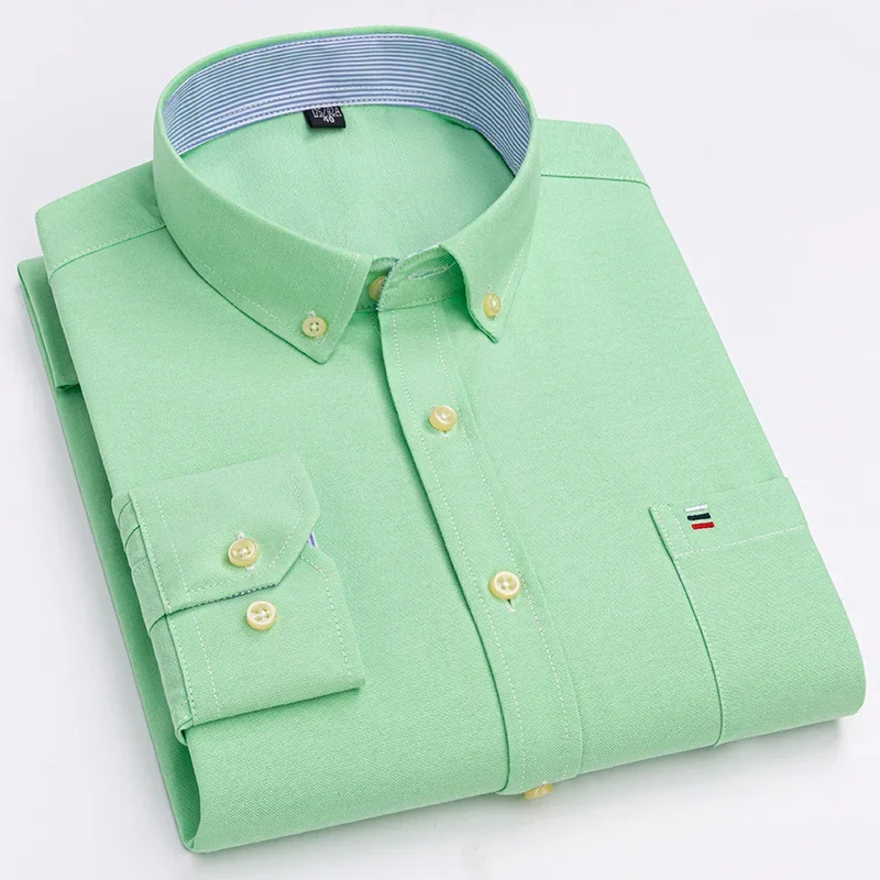 Camisa Oxford 100% algodón manga larga, tallas hasta 7XL