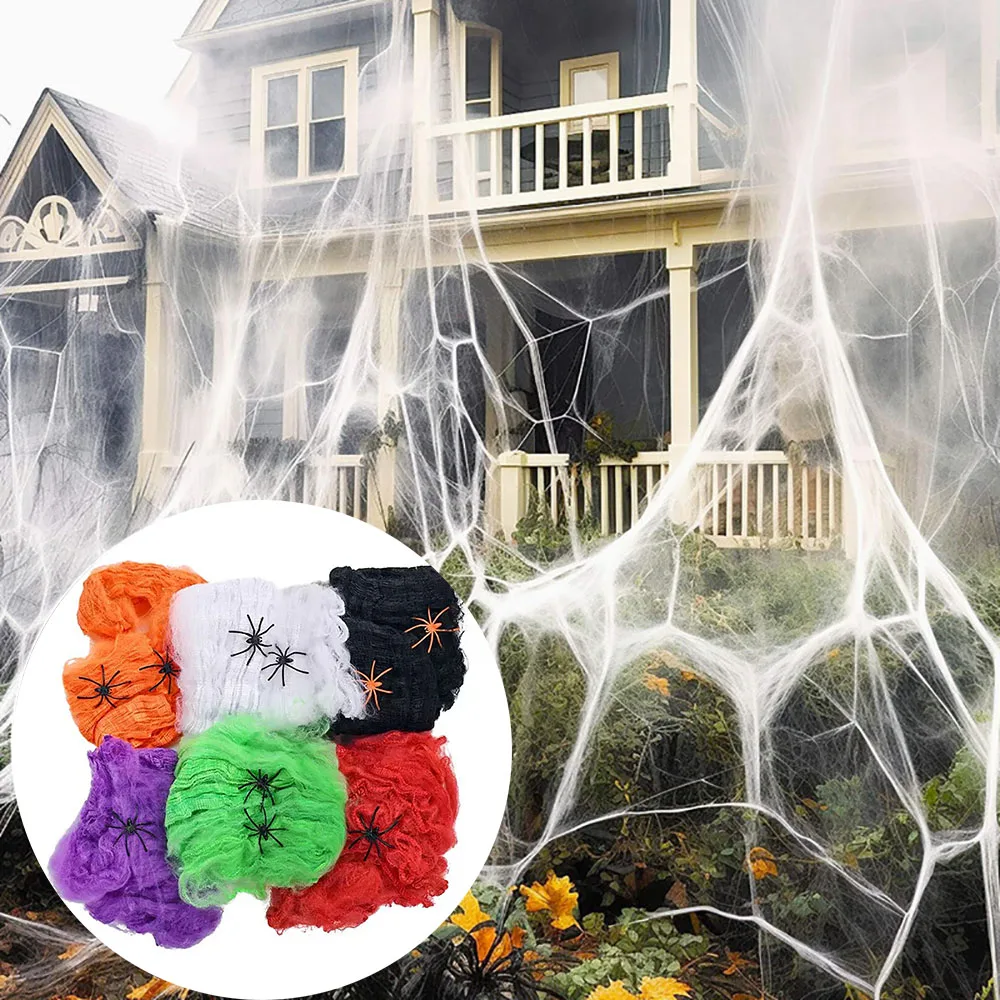 Telaraña artificial elástica con araña para Halloween