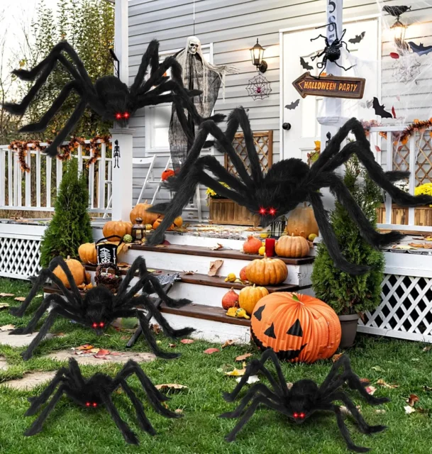 Araña gigante de peluche negra para decoración de Halloween