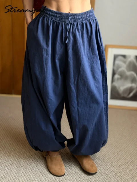 Pantalones Aladdin para mujer, cintura elástica