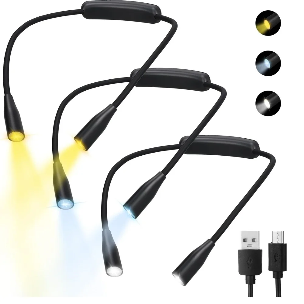 Luz de lectura LED recargable para cuello, 3 colores