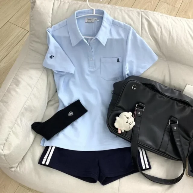 Deeptown Polo azul estilo pijo japonés para mujer